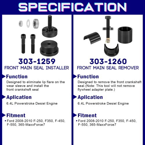 For 6.0L 6.4L Powerstroke Diesel Engine Front And Rear Crankshaft Seal/Wear Ring Installer Remover For 2003-2010 Ford F-Series And E-Series Alt 303-1260 303-1259 303-761 303-762 303-770 303-771 #TOP4