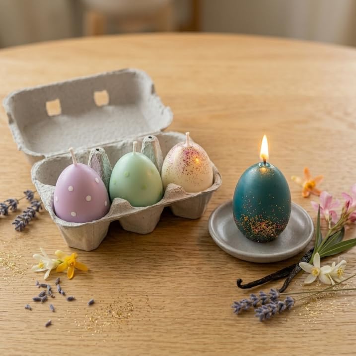 EKAA Candles Easter Egg Scented Soy Wax Candles - Set of 4 Hand-Poured Egg Shaped Scented Candles for Home Decor, Festive Gifting & Easter Brunch (Multicolor Design & Fragrances, 50g Each) (8)