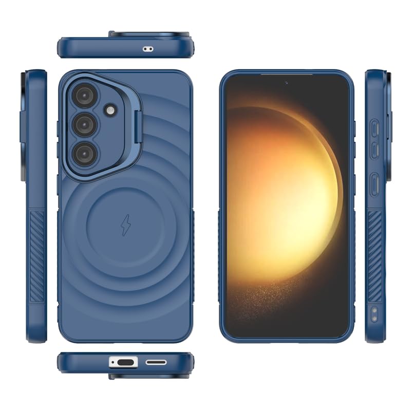 Image of LuxuryKase Shockproof Case for Samsung Galaxy S25 Plus | Ripple Pattern | Camera Protection | Inner Velvet Fabric Lining | Protective Cover with Enhanced Grip & Wireless Charging Support - Blue