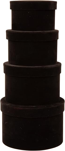 4PCS Gift Boxes with Lids Velvet Gift Box Round Cardboard Box Assorted Sizes Nesting Gift Boxes for Presents, Black Hat Box for Flower Birthday Bridesmaid Wedding Valentines Christmas Halloween Party