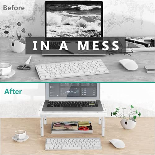 Image of WALI Computer Monitor Stand for Desk, Adjustable Laptop Riser, Desk Monitor Stand Underneath Storage for Office, School Supplies (PTT001-M), 1 Pack, Marble