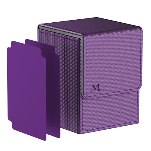 Pulchra Estuche para TCG, Magnetic Flip Box con 2 Divider, Tamaño Grande para 100+ Cartas, Deck Box   Dado Diseño (Logo M Design) (Morado)