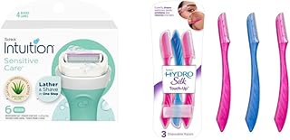 Intuition Schick Sensitive Skin Womens Razor Refills, Pack of 6 & Schick Hydro Silk Touch-Up Multipurpose Exfoliating Face Razor for Women Dermaplaning Tool, Eyebrow Razor, 3 Count