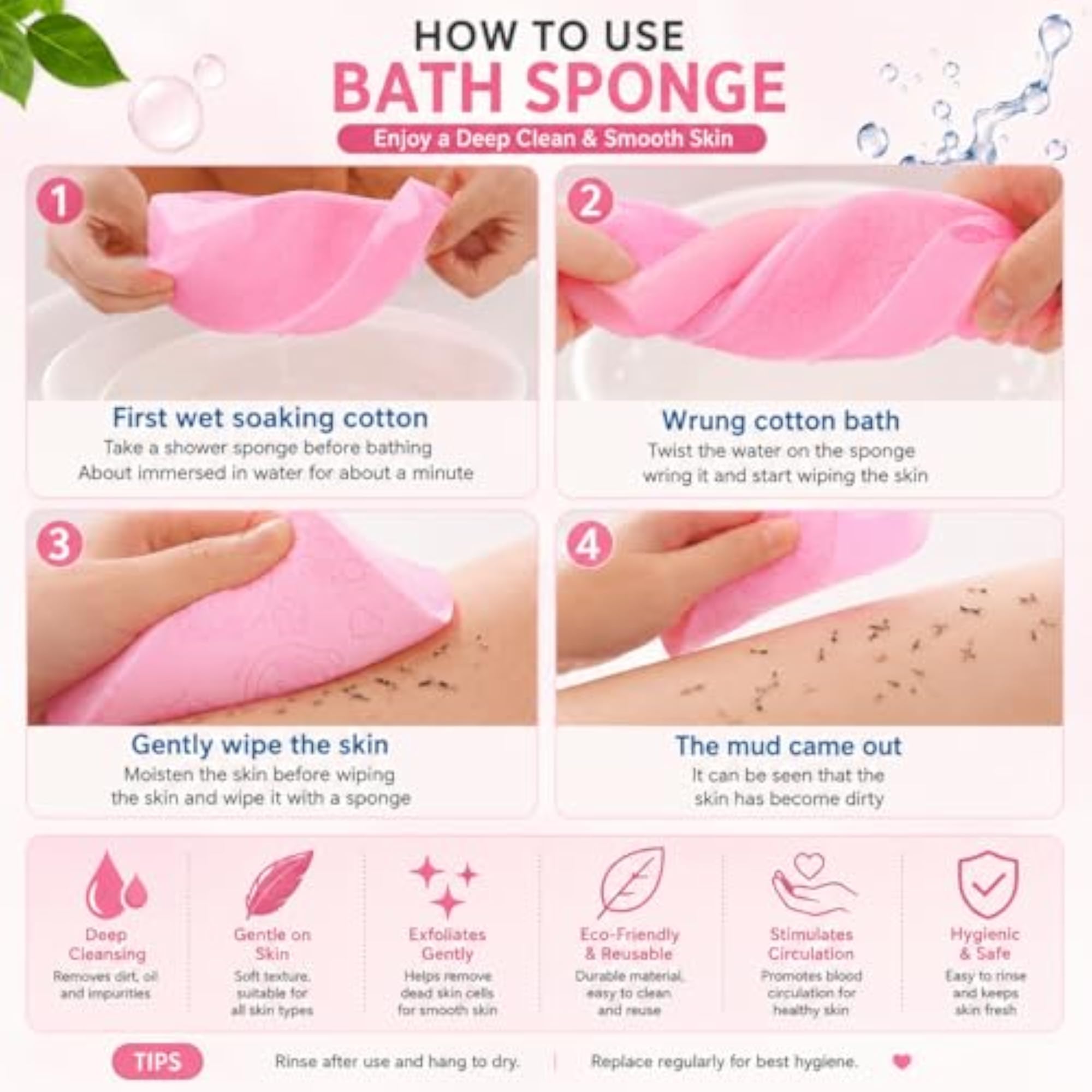2 Pack Baby Bath Sponge for Kids, Ultra Soft Exfoliating