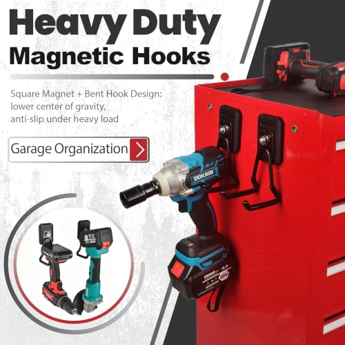 Image of Heavy Duty Magnetic Garage Hooks, 4 Pack Rubber Coated Strong Magnet Hooks for Power Drills, Garden Tools, Ropes, Magnetic Storage Hooks for Workshop and Garage Organization (Black)