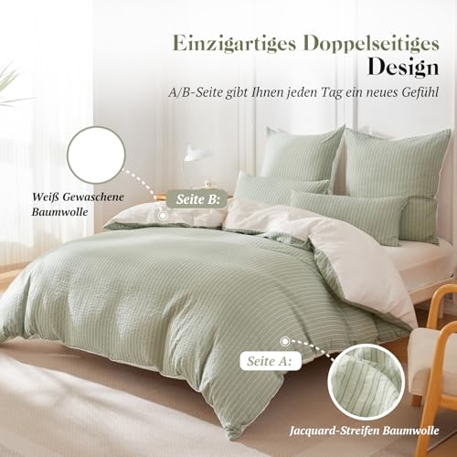 SOULFUL Bettwäsche 135x200 Baumwolle 4teilig Jacquard Oeko-TEX Salbeigrün – Ansicht 2