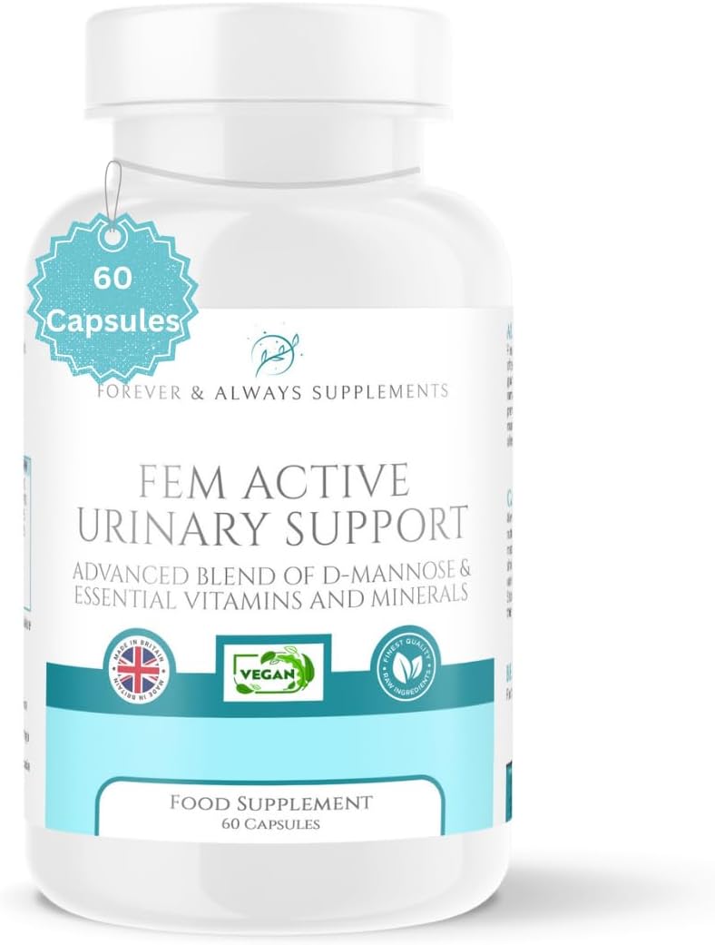 Fem Active Urinary Support X 60 Capsules – Advanced Blend of D Mannose – UTI, Cystitis, BV, Water Infection/Pain releif – 10 Day Immediate Action Course – Women Urinary Tract and Bladder Health