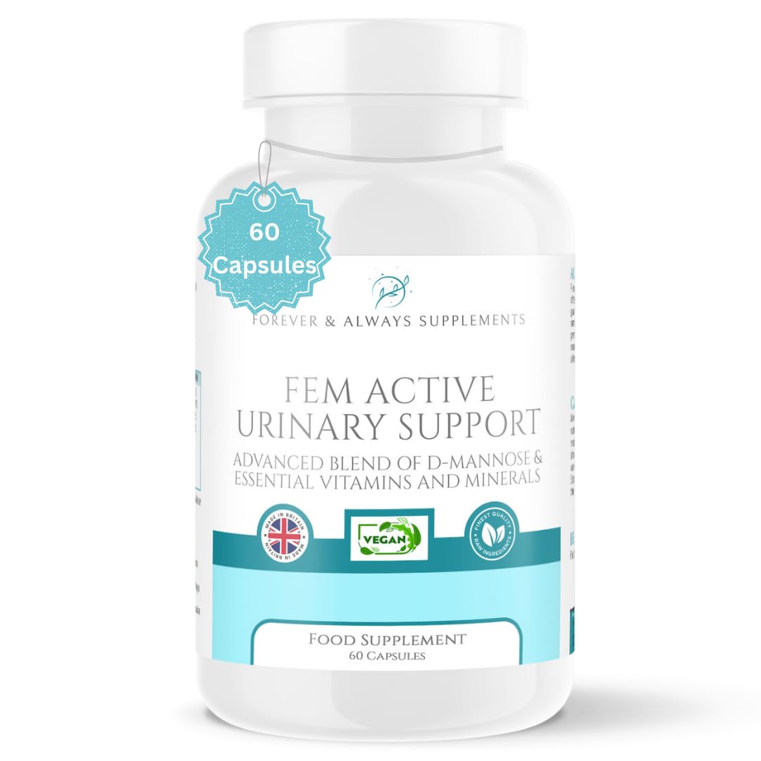 Fem Active Urinary Support X 60 Capsules - Advanced Blend of D Mannose - UTI, Cystitis, BV, Water Infection/Pain releif - 10 Day Immediate Action Course - Women Urinary Tract and Bladder Health