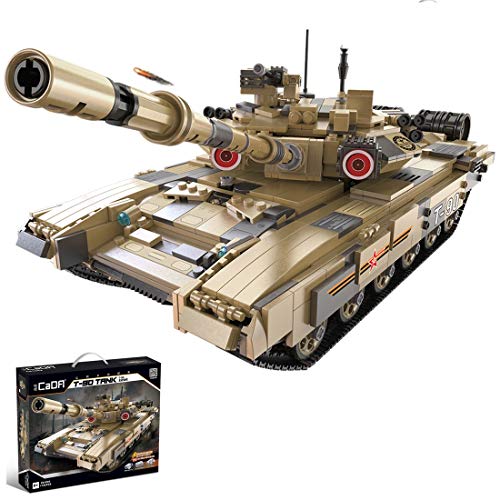 PEXL Technik Panzer Bausteine Bausatz, 1:10 T-90 Militär Panzer Modell, 1700 Klemmbausteine Kompatibel mit Lego Technic