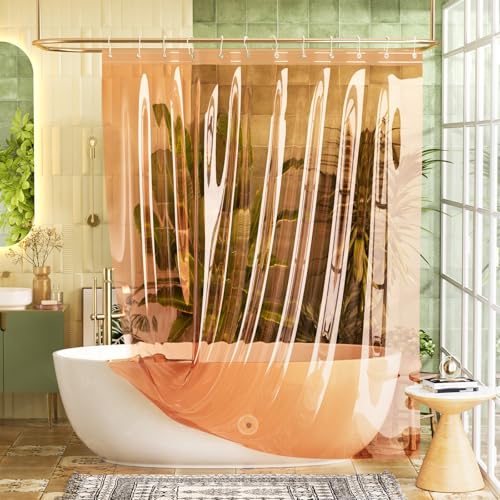 Image of Bathway Shower Curtain Liner, Clear Shower Curtain Liner 72x72 PEVA Waterproof Shower Curtain Liner Plastic with 3 Magnets and 12 Rustproof Metal Grommets, Lightweight Orange Amber Shower Liner
