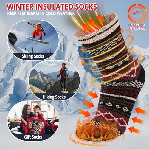 COOVAN Mens Wool Socks 5 Pairs Warm Thick Winter Wool Socks for Men Hiking Cozy Knit Thermal Crew Socks3