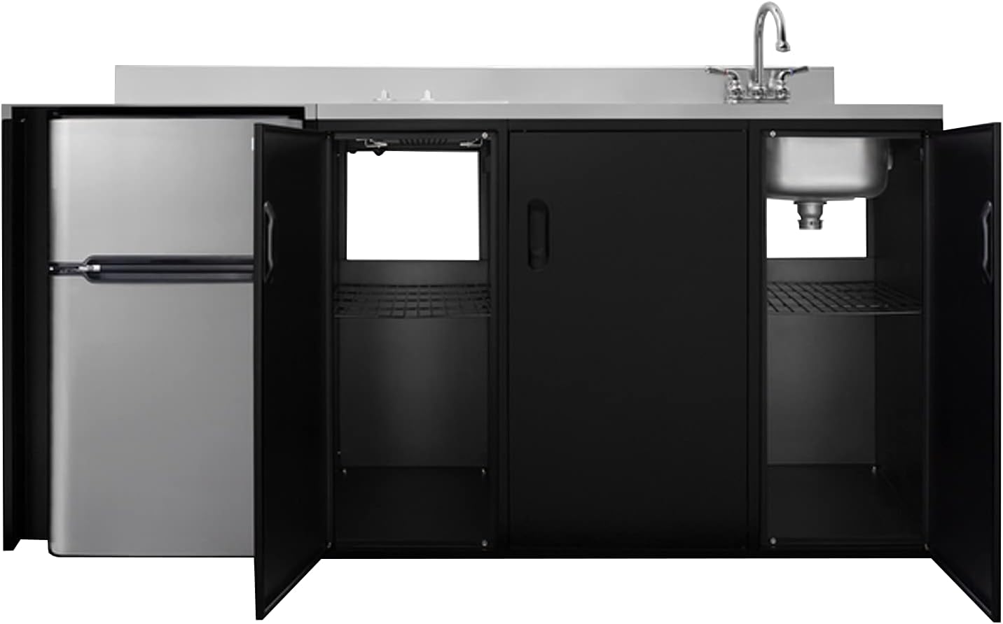 Summit Appliance CK72ADASINKR 72 Wide All-In-One Kitchenette, ADA Compliant, Sink and Faucet, 2-door Refrigerator-freezer, 2-burner Smooth-top Cooktop, Indicator Lights, Storage Compartments,Black