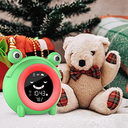 Kids Alarm Clock, Cute Frog Alarm Clock For Kids Bedroom, Toddlers Sleep Training Clock With Night Lights, Sound Machine, Temperature, Digital Wake Up Clock For Boy Girl Children Birthday Gifts #TOP6