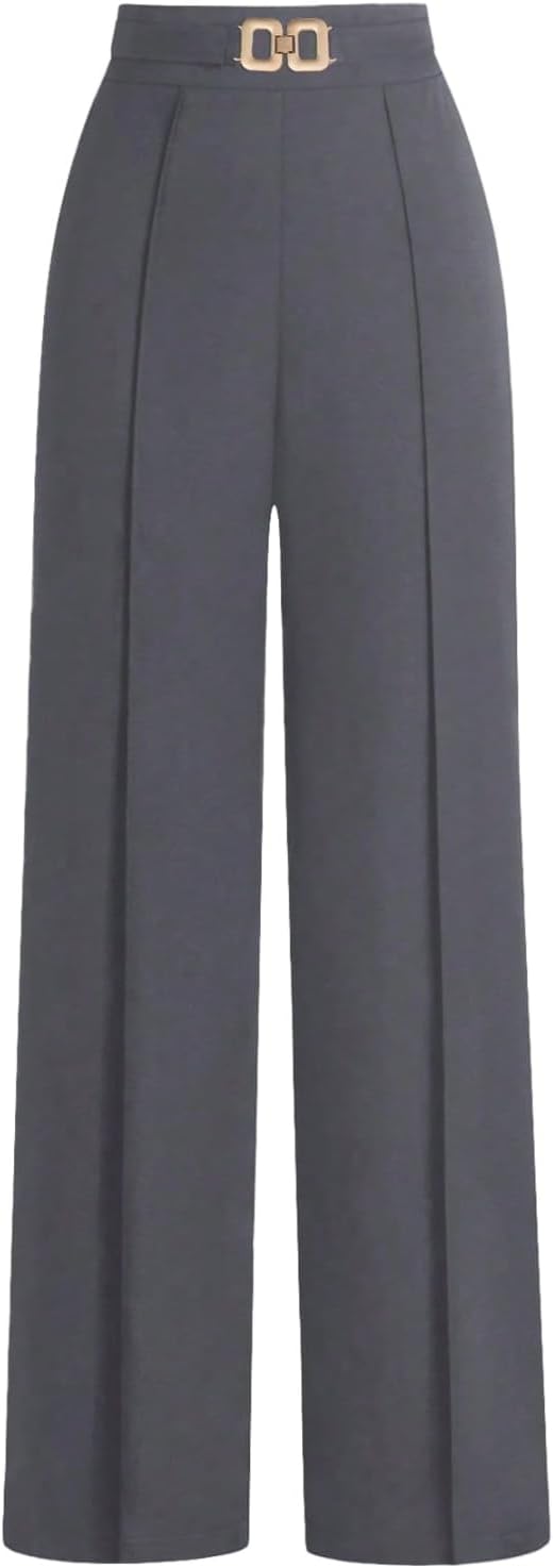 SOLY HUX Women's High Waisted Dress Pants Metal Linked Casual Work Office Business Long Trousers