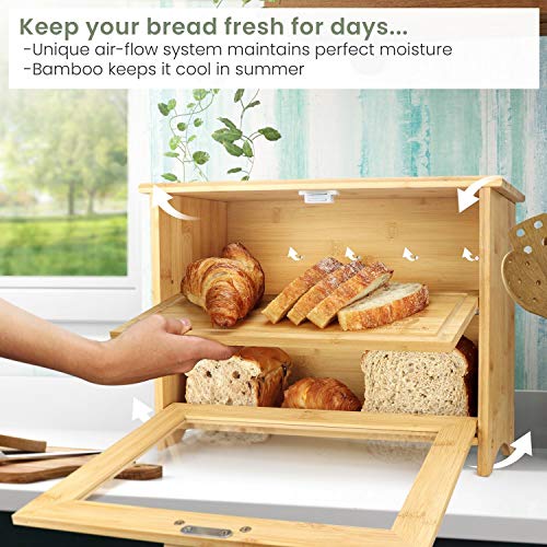Pristine Bamboo Bread Box For Kitchen Countertop - Double Layer Bread Storage Bin With Clear Windows - Rustic Farmhouse Style Bread Bin, Wooden Large Capacity Bamboo Food Storage Bin (Self-Assembly) #TOP1