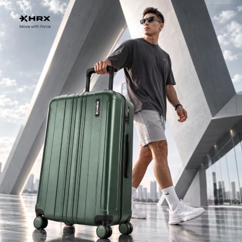 Image of HRX Force 2-Piece Luggage Set (Cabin + Medium) Dark Green Polycarbonate Hard Shell Suitcase Set - Premium Travel Trolley Bags with 8 Spinner Wheels, Number Lock & Water Resistant Body