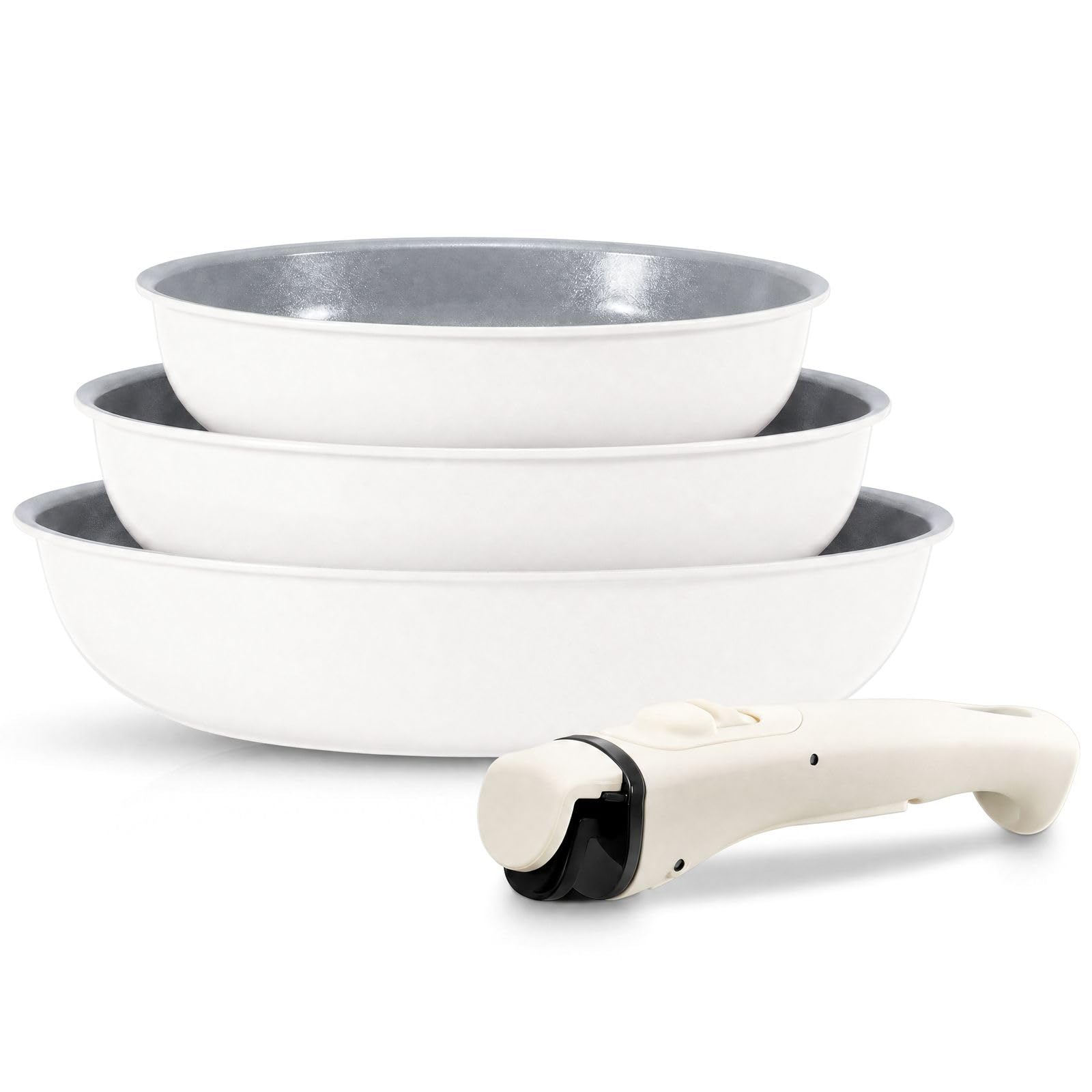 FOHERE 3 PCS Juego de Sartenes Antiadherentes con Mango Extraíble, Aluminio | Recubrimiento Cerámico Sartenes Inducción