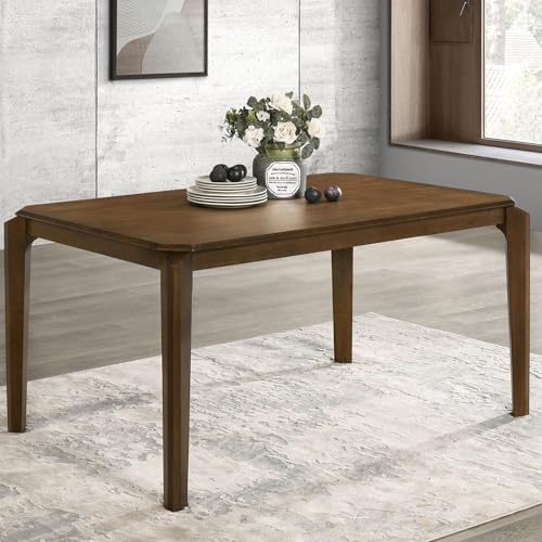 Modern Rectangular Dining Table, Dark Brown Wood, Mid-Century Style, Parsons