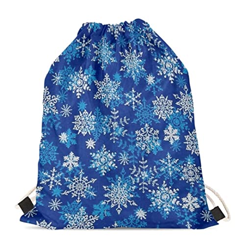 Dellukee Snowflake Printed Drawstring Backpacks Teens Children Trip Sport Gym Sack Bag