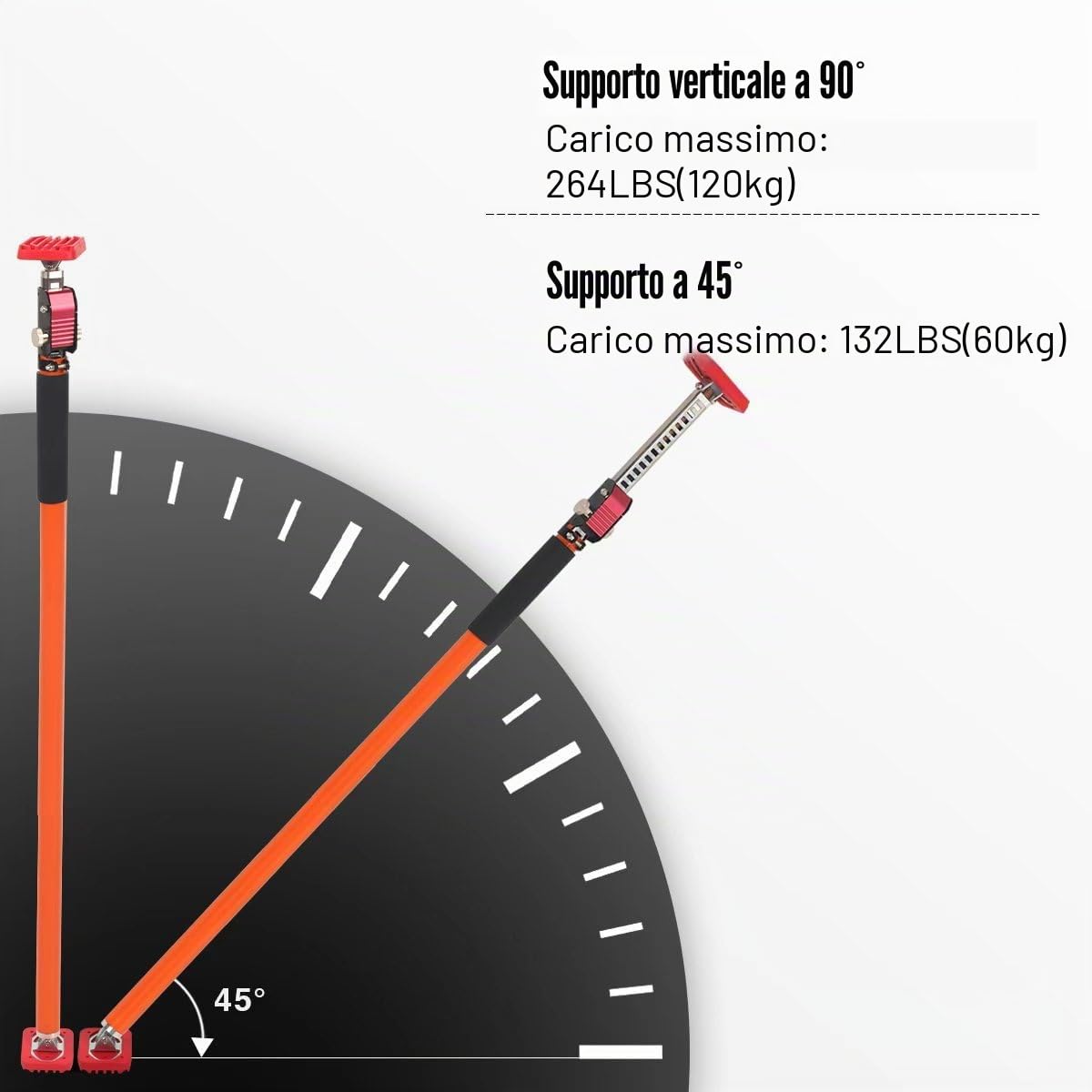 Sistema di supporto regolabile a terza mano, capacità di 120 kg per coppia, aste di supporto in acciaio resistente per martinetti, barre di carico e cartongesso – si estendono da 60 a 100 cm