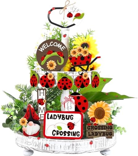 Amazon.com: 20 Pcs Ladybug Tiered Tray Decorations Spring Ladybug ...