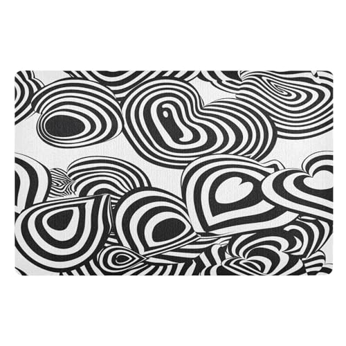Alfombra Baño Corazón De Amor con Rayas Blancas Y Negras Alfombrilla Baño Suave Felpudo Entrada Lavable Felpudo para Bañera Ducha Inodoro 40X60Cm