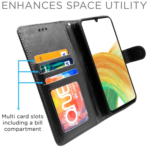 Image of Pikkme Samsung Galaxy A33 5G Flip Cover | PU Leather Finish | 360 Protection | Wallet & Stand | Strong Magnetic Flip Case for Samsung Galaxy A33 5G (Black)