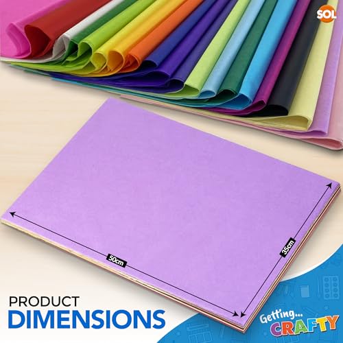 SOL 40pk Coloured Tissue Paper for Wrapping Gifts 50cm x 35cm Sheets for Packaging, Coloured Tissue Paper for Crafts, Arts, Gift Bags - Bright Rainbow Art Papers, Gift Wrapping & Party Decorations