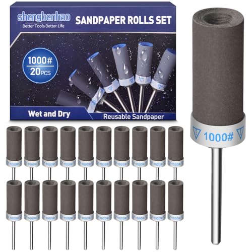 Image of 20Pcs 1000 Grit Sanding Drums Sandpaper Sticks Set for Dremel Rotary Tool with 1 /8 inch Shank, Sanding Bits Kit Rotary Tool Accessories for Metal Rust Removal /Jade Polishing /Stone Grinding (1000 Grit)