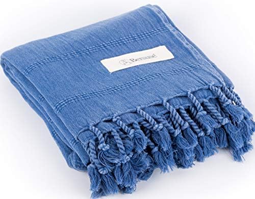 Bersuse 100% Cotton Troy Stonewashed Turkish Towel - 37x70 Inches, Blue - Thumbnail 3