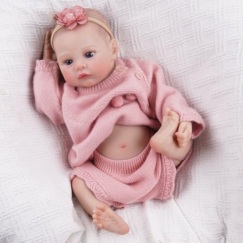 QIZWOD 18 Inch Realistic Awake Reborn Baby Doll - Full Body Vinyl Washable Hand-Painted Hair & Blue Eyes Newborn Girl ASTM CPC Certified Gift for Granddaughters 3+