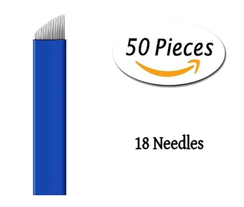 Xiaoyu 50 agujas de microblading, agujas de tatuaje, plumas de microblading agujas de tatuaje de cejas, azul, 18 pines