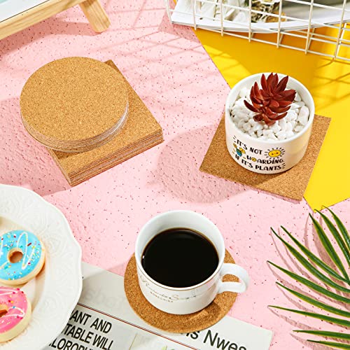 Pangda 100 Pieces Self-Adhesive Diy Coaster Square Cork And Round Cork Backing Sheets, Mini Wall Cork Tiles For Coasters And Diy Sticky Crafts, 4 X 4 Inch #TOP4