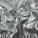 TEJIDO DE LAMÉ PLISADO EN COLORES LISOS CON MUCHA LUMINOSIDAD Y BRILLO CON ANCHO DE 115cm POR METRO, IDEAL PARA DECORACIÓN Y VESTUARIO DE CARNAVAL Y FIESTA (PLATA, 1 METRO)