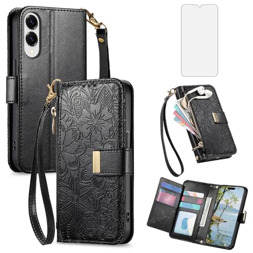 Étui portefeuille Samsung S25 Edge magnétique avec rangement zippé