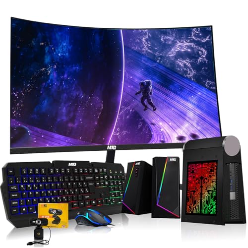 TechMagnet CyberCube Mini PC Bundle, Intel Core i5, 16GB RAM, 1TB SSD, 24-inch Curved Monitor, RGB Kit, Webcam, Windows 11 Pro (Renewed)