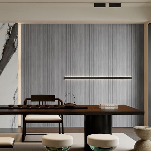 Image of Peel and Stick PVC Slat Wall Panel 3D Wallpaper Gray Faux Foam Self-Adhesive Wallpaper 3D Wall Panel for Walls & Ceilings