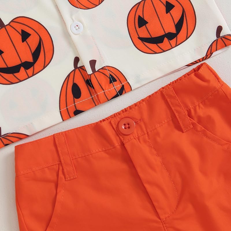 Toddler Baby Boy Halloween Outfit Pumpkin Head Short Sleeve Shirt Halloween Clothing Summer Orange Shorts Set - Image 5