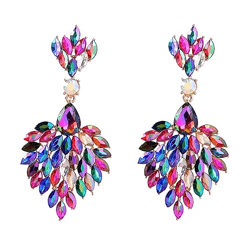 Fashion Statement Chandelier Earrings for Women Rhinestone Crystal Large Dangle Earrings for Wedding Prom Party