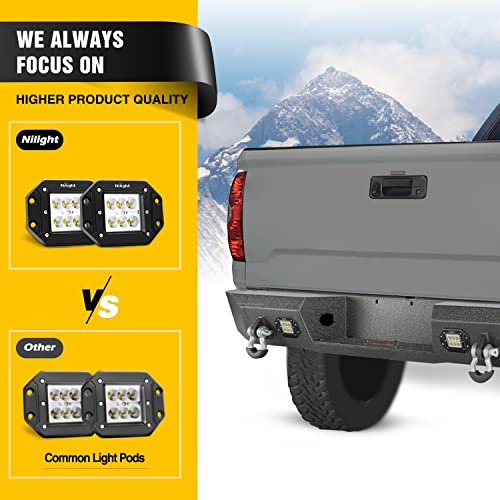 Image of Nilight Rear Step Bumper for 2007 2008 2009 2010 2011 2012 2013 Toyota Tundra Full Width Pickup Truck Textured Black Solid Steel Off-Road with 2X Upgraded 18W LED Lights D-Rings