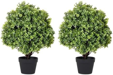 THE BLOOM TIMES 2ft Faux Boxwood Plants Outdoor Set of 2, Topiary Balls Artificial Outside Trees, 24