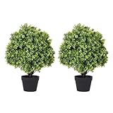 24' Faux Boxwood Plants Outdoor, Artificial Topiary Ball Trees Set of 2, UV Resistant Fake Potted Evergreen Realistic Greenery Bushes Shrubs for Outside Front Porch Planter Patio Indoor Decor 2ft Tall