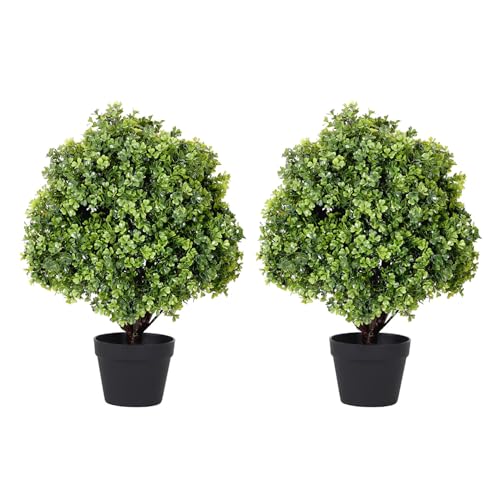 24' Faux Boxwood Plants Outdoor, Artificial Topiary Ball Trees Set of 2, UV Resistant Fake Potted Evergreen Realistic Greenery Bushes Shrubs for Outside Front Porch Planter Patio Indoor Decor 2ft Tall