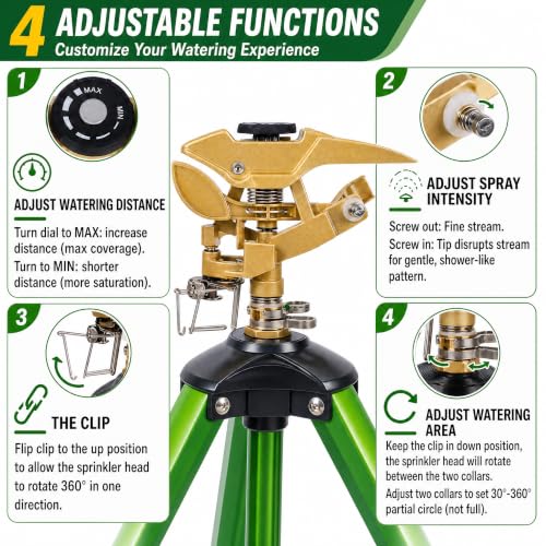 LIULO TOOL Large Impact Sprinkler on Tripod Base, Heavy Duty Zinc Alloy Sprinkler for Yard with Adjustable Head and Extendable Tripod, 360 Full Coverage Irrigation Tool for Lawn Garden by LIULO TOOL - Image 3