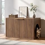 Evermagin 31.5' Walnut Cat Litter Box Enclosure Furniture, Large Hidden Litter Box Cabinet, Mid Century Modern Indoor Cat House Kitty End Table for Living Room, Entryway, Bedroom