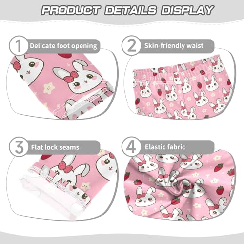 Cute Rabbit with Strawberry and Star Girls Leggings Kids Yoga Pants Athletic Tights Pants 4-10 Years3