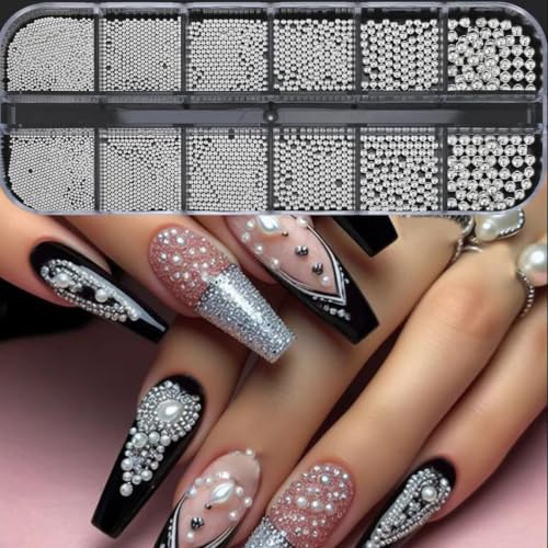Silver Nail Charms Beads Silver Balls for Nails Caviar Beads for Nails