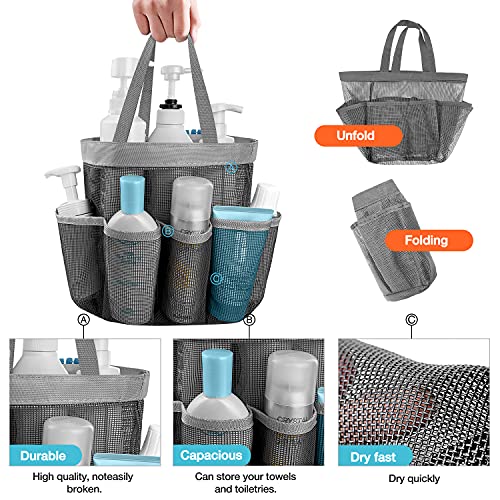 Ndeno Mesh Shower Caddy Basket Portable for College Dorm Room Essentials, Bath Caddy Shower Bag Organizer Tote 8 Storage Pockets for Camping, Travel (1pc, Gray) - Thumbnail 3