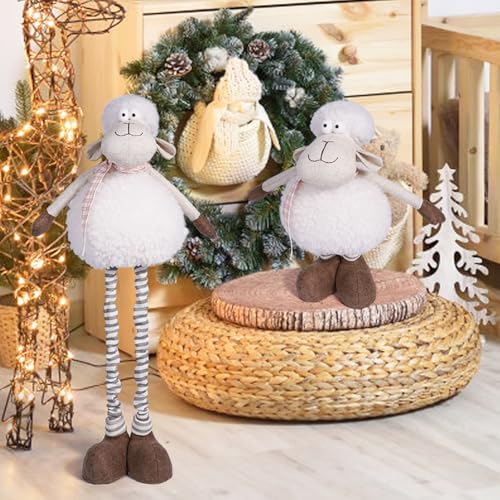 Handmade 30 Inch Easter Standing Plush Sheep - Extendable Legs For Fireplace & Home Decor
