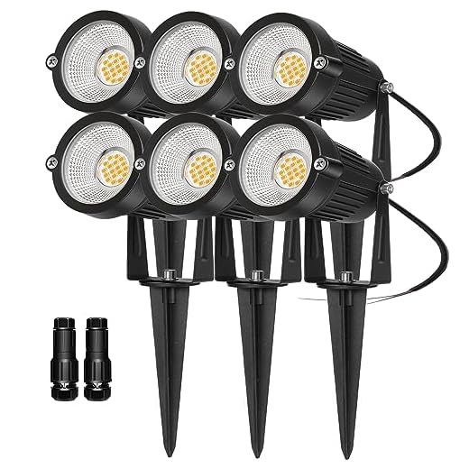 REEGOLD Low Voltage Landscape Lights Outdoor: 7W 700LM LED Landscape Lighting with Connectors for Tree Garden Yard Pathway | 12V 24V Warm White 2700K Spotlights | IP65 Waterproof | 6 Pack
